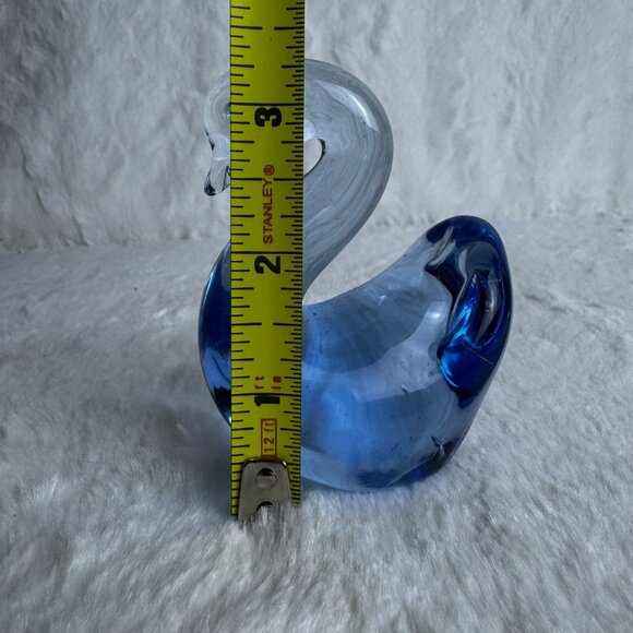 Vintage Art Glass Hand Blown Handcrafted Cobalt Blue & Clear Glass Swan Figurine - Picture 7 of 8